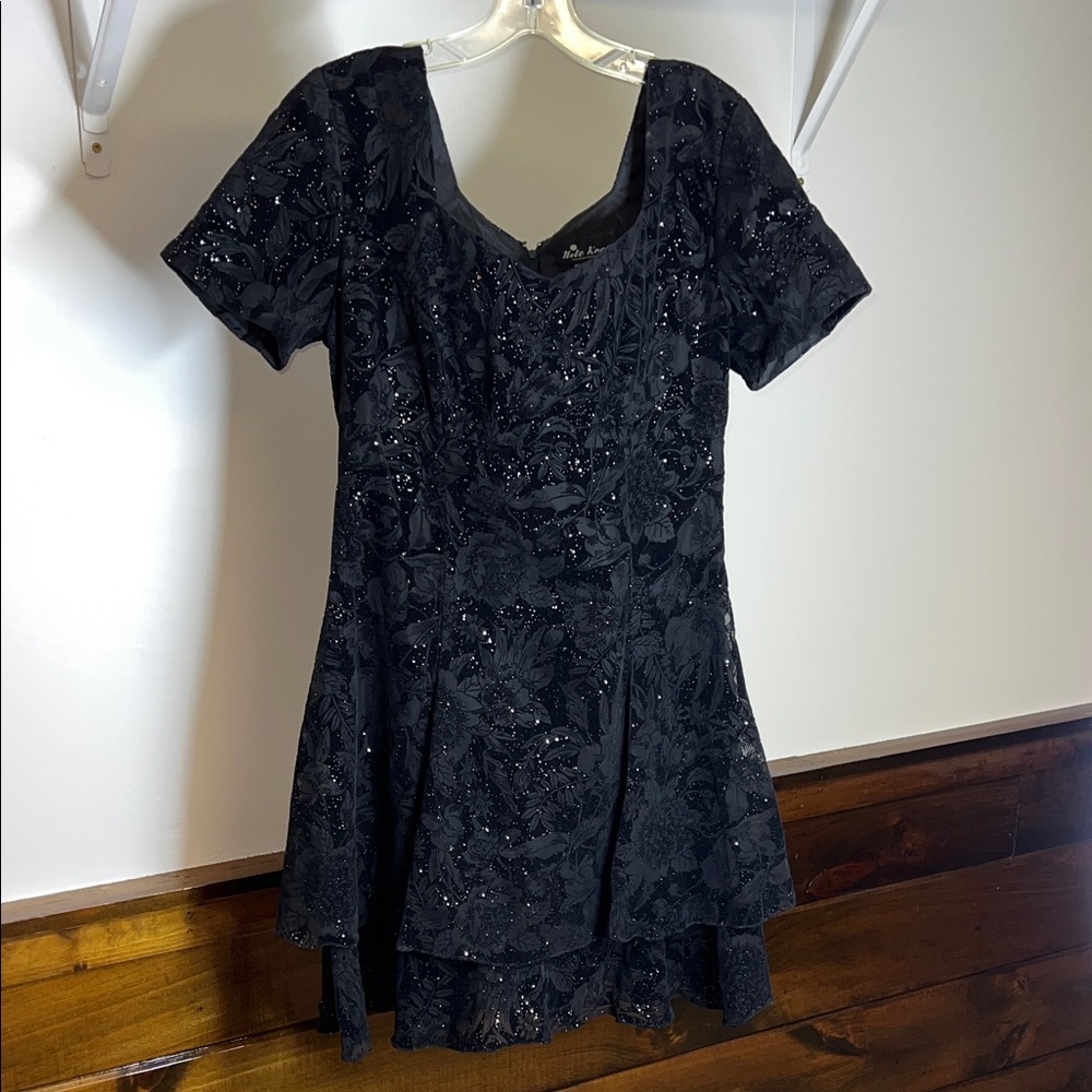 Vintage 80’s Nite Kraze Black Floral Velvet‎ Glitter Dress- 6